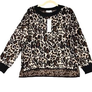 Calvin Klein Womens Medium Sweater Animal Print Hi Low Mock Turtleneck NWT